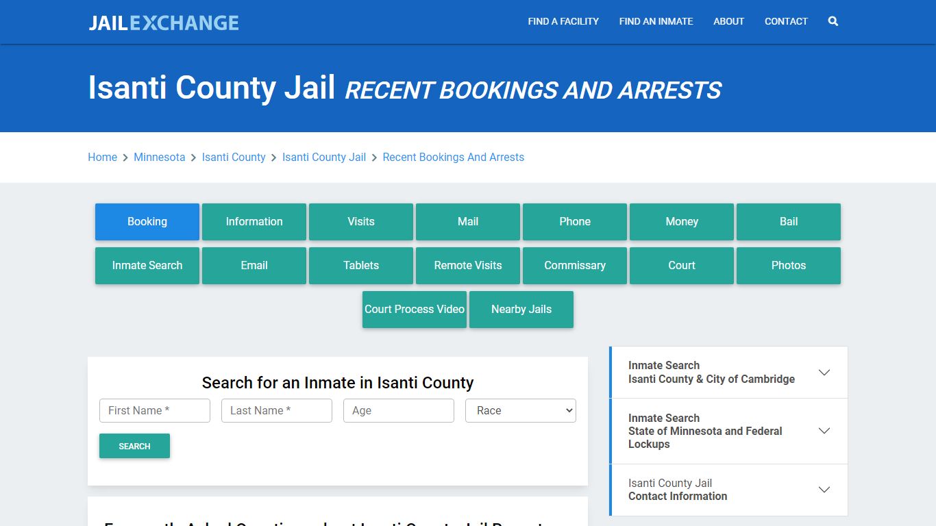 Isanti County Jail Recent Bookings And Arrests - Jail Exchange